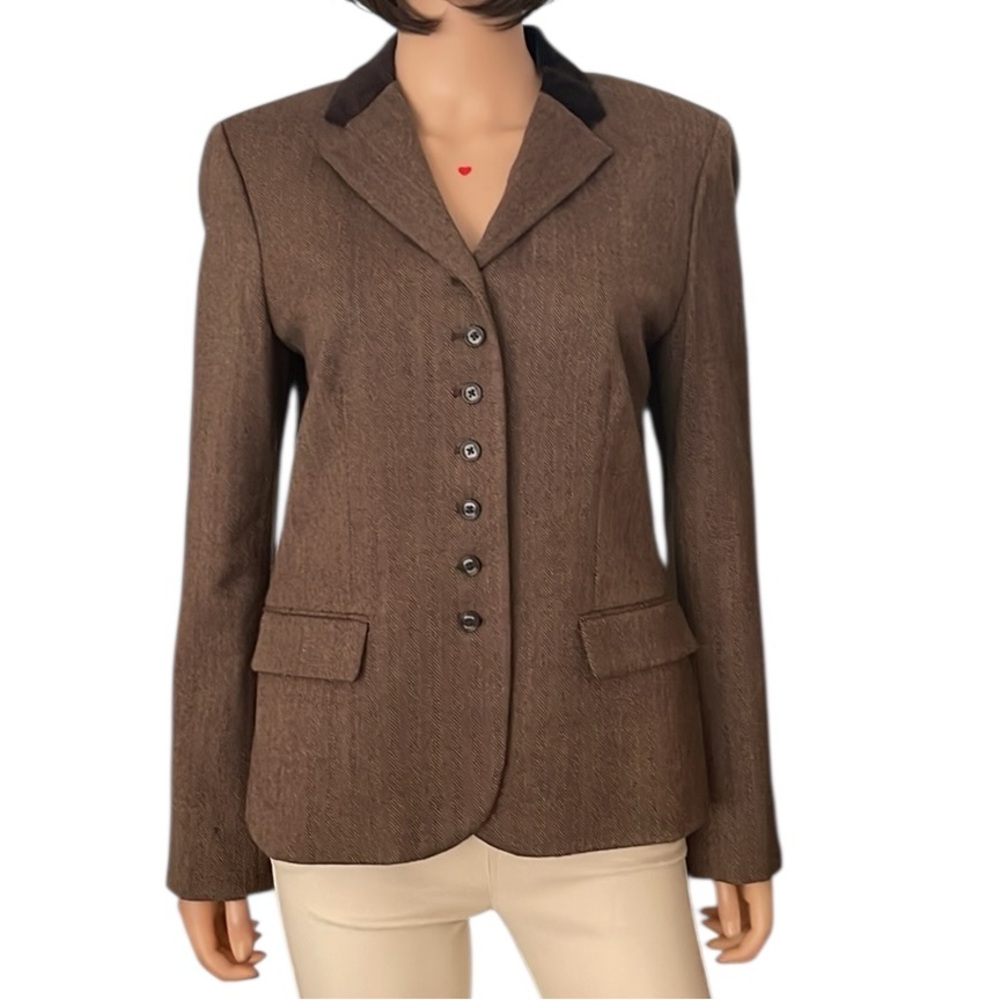 Ralph Lauren Chaps Heritage Brown Wool Blazer Velvet Collar